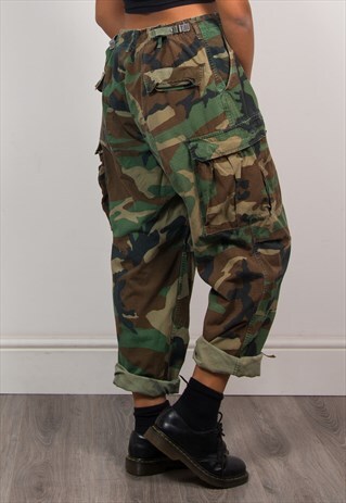 RETRO 90'S ARMY CAMO PATTERN CARGO PANTS TROUSERS