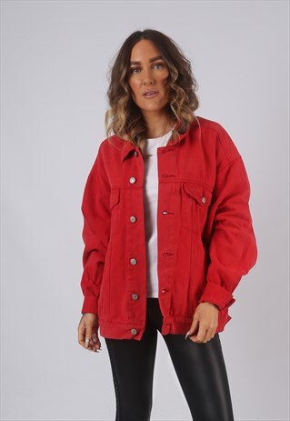 VINTAGE DENIM JACKET OVERSIZED RED UK 18 XXL (DL1I)