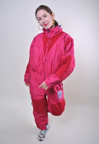VINTAGE RED LOTTO WOMAN SKI SUIT, 80S HOODED SNOW SUIT