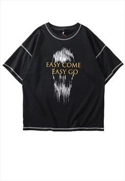 Easy slogan tee golden foil graffiti t-shirt punk top black
