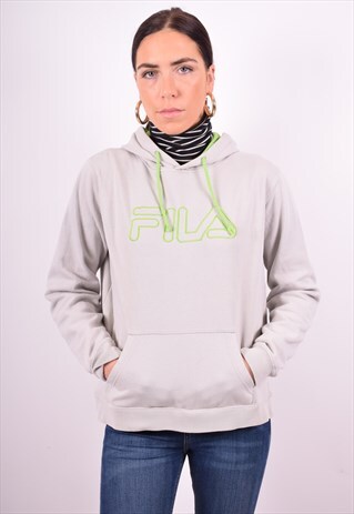 FILA WOMENS VINTAGE HOODIE JUMPER XL GREY 90'S