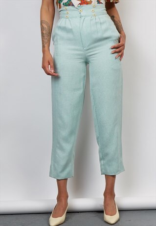 VINTAGE 80'S PASTEL GREEN HOUNDSTOOTH TROUSERS