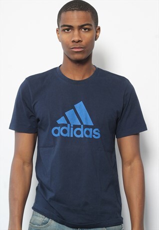 VINTAGE ADIDAS BIG LOGO T-SHIRT NAVY BLUE