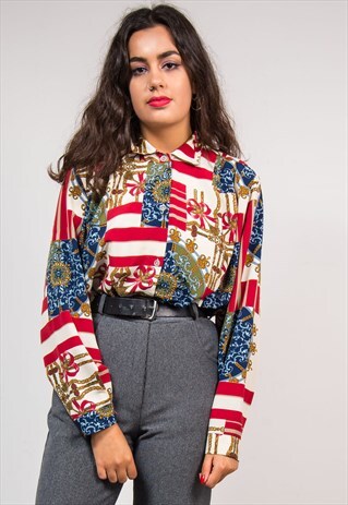 VINTAGE 90'S WAVEY CHAIN PATTERN BAROQUE SHIRT