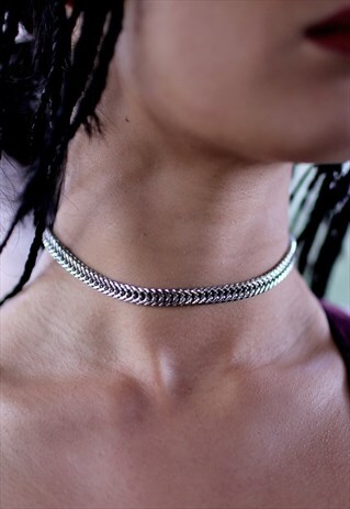 ELDER SIMPLE WIDE CHAIN CHOKER SILVER
