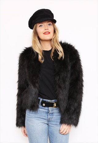 BLACK FAUX FUR DESIGNER CROPPED JACKET COAT