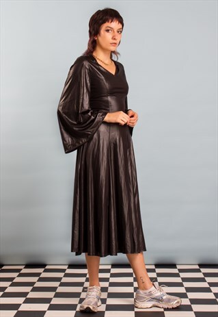 90S 00S VINTAGE MID LENGTH BLACK 'WET LOOK' DRESS HALLOWEEN