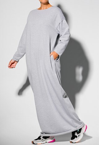 GREY CASUAL DRESS, LONG DRESS, MAXI DRESS, WINTER DRESS