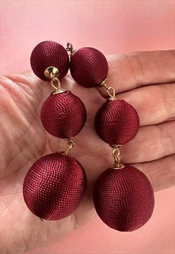 Vintage Burgundy Fabric Dome Chandelier Earrings