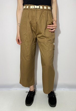 VINTAGE 90S BROWN CARGO WHITE STRIPED PANTS WITH BELT