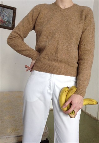 J. CREW V-NECK BROWN LAMBSWOOL SWEATER