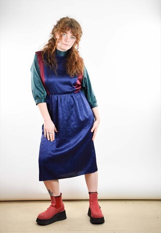 BEAUTIFUL 80S VINTAGE DEEP BLUE MIDI DRESS