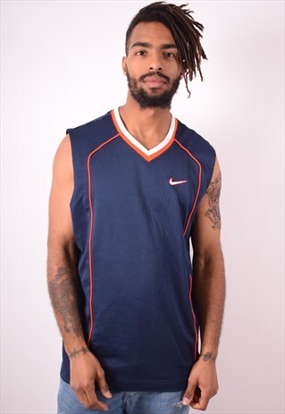 NIKE MENS VINTAGE VEST TOP LARGE NAVY BLUE 90S
