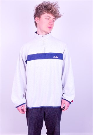 VINTAGE ELLESSE 1/4 ZIP FLEECE SWEATSHIRT IN GREY