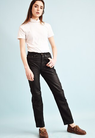 90'S RETRO GRUNGE REGULAR WAIST REAL LEATHER TROUSERS