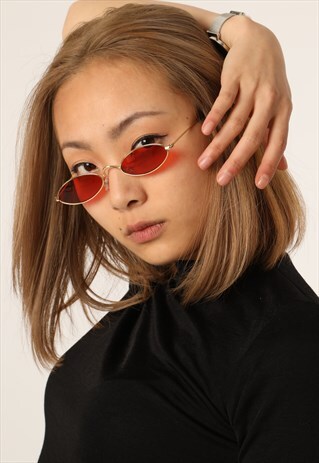 VINTAGE STYLE RED SMALL OVAL SUNGLASSES