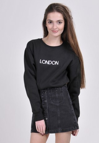 SALE - BLACK LONDON SWEATSHIRT - EMBROIDERED