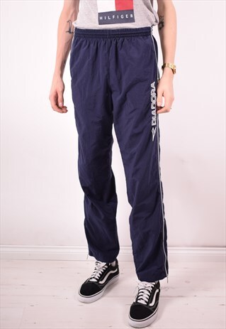 DIADORA MENS VINTAGE TRACKSUIT TROUSERS MEDIUM BLUE 90S