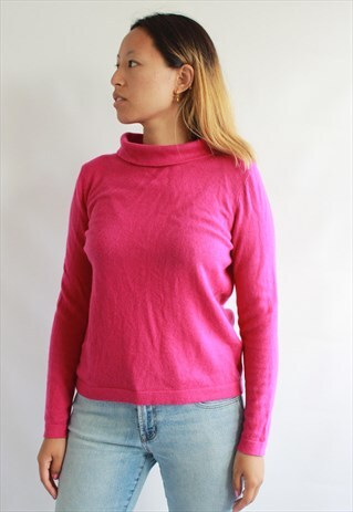PINK CASHMERE ROLL NECK TOP