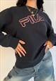 VINTAGE FILA BLACK EMBROIDERED SPELL OUT SWEATSHIR