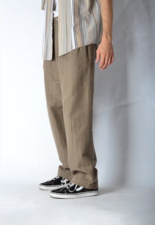 VINTAGE 60S BROWN STRIPED LINEN BLEND PANTS