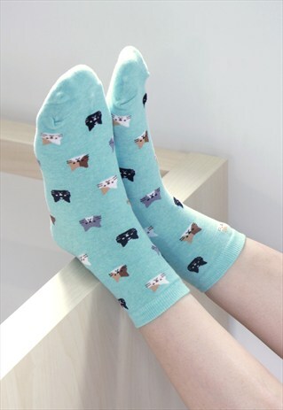 CATS PRINT SOCKS - BLUE