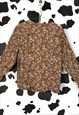 VINTAGE 50S BROWN CREAM FLORAL FLOWERY FLOWERS SHIRT BLOUSE