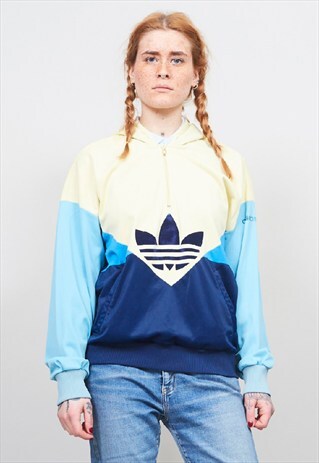VINTAGE 80'S ADIDAS PASTEL HOODED SPORTS TRACKSUIT PULLOVER