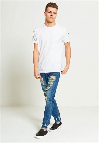 MENS CLASSIC DENIM EXTREME RIPPED SLIM FIT JEANS