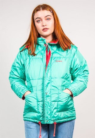 VINTAGE 90'S GREEN REVERSIBLE SKI QUILTED PUFFER JACKET COAT