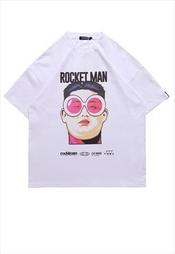 Rocket man t-shirt Korean tee Gangnam style top white