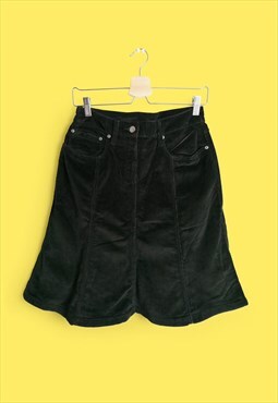  Vintage 90's A-line Corduroy Black Denim Corduroy Skirt