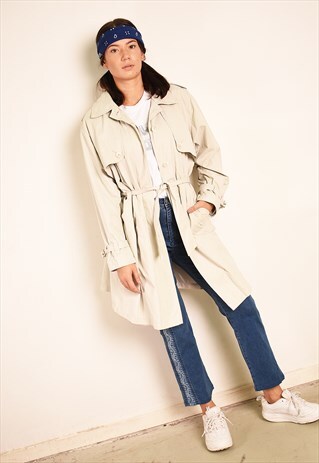 VINTAGE 90'S RETRO CLASSIC CUT NEUTRAL MAC TRENCH COAT