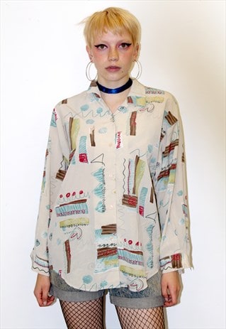 VINTAGE 90S HIPSTER AZTEC PRINT BLOUSE SHIRT OVERSIZED LONG