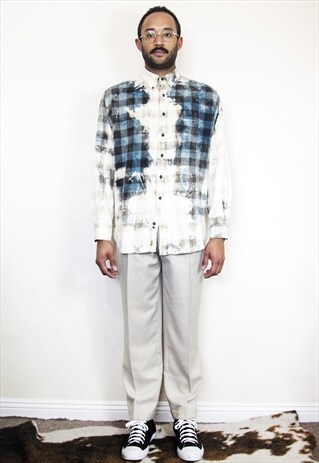 90S SKATER BLEACHED TIE DYE EFFECT FLANNEL OXFORD SHIRT