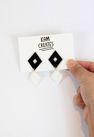 DIAMOND DANGLE STUD EARRINGS IN BLACK AND WHITE