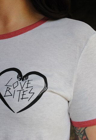 MOONCHILD LOVE BITES SNAKE HEART RINGER WHITE T-SHIRT