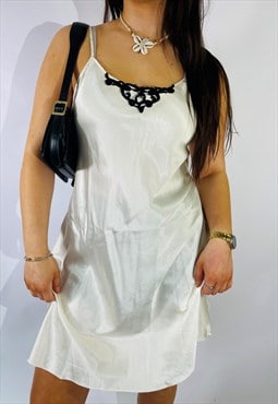 Vintage Size S Satin Mini Slip Dress in White