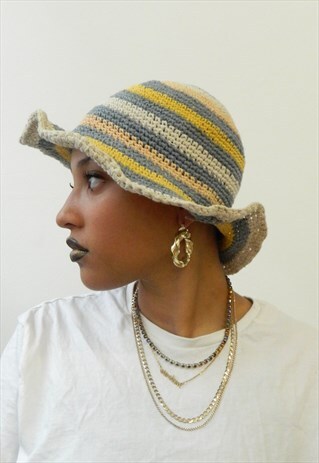 GREY MULTI STRIPES CROCHET HAT
