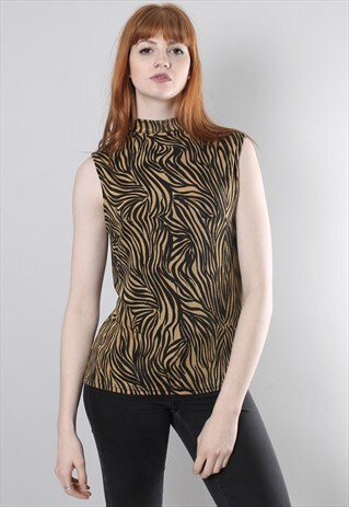 VINTAGE 90S TIGER STRIPE SLEEVELESS HIGH NECK TOP
