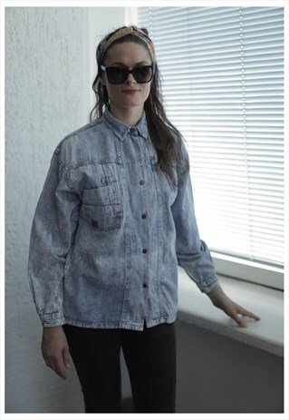 VINTAGE 80'S LONG SLEEVE ACID WASHED DENIM SHIRT