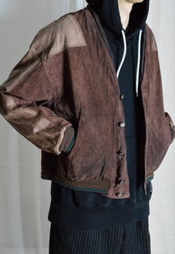 Vintage 60s Brown Grunge Western Leather Bomber Jacket