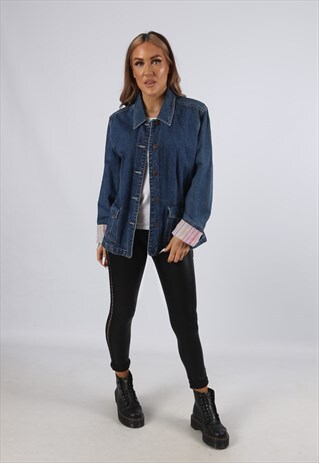 VINTAGE DENIM JACKET OVERSIZED SLIM FIT STRIPED UK 16 (CB4Z)