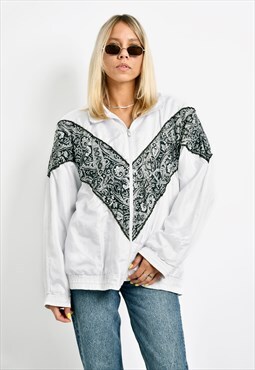 Vintage 80s windbreaker jacket white women rave 90s abstract