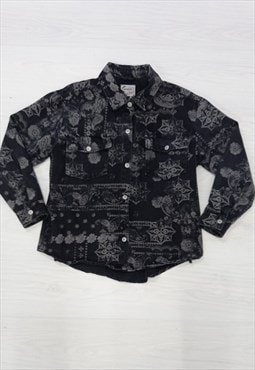 Stoosh Denim Jacket Black Cotton Paisley Print 