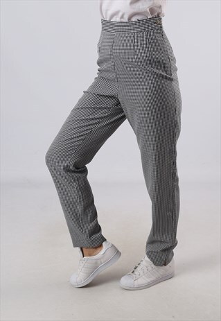 VINTAGE HIGH WAISTED TROUSERS CHECKED TAPERED UK 8 10 (G13I)