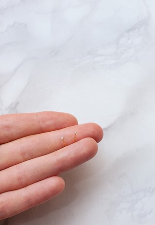 18CT GOLD & SILVER NOSE STUD SET OF 2 SMALL CRYSTAL GEM 1.6