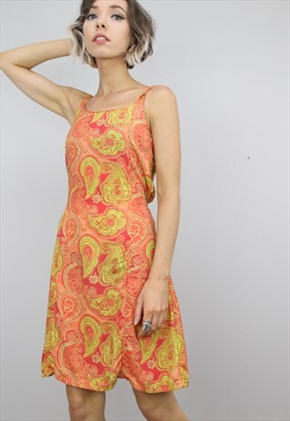 VINTAGE 90S SUMMER PAISLEY PATTERNED SLIP DRESS