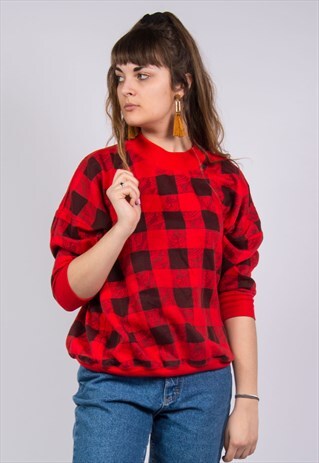 VINTAGE 90'S RED CHECKED SWEATSHIRT