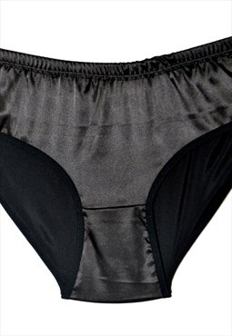 Sexy Full Bum Black Satin Knicker High Waist Underwear 